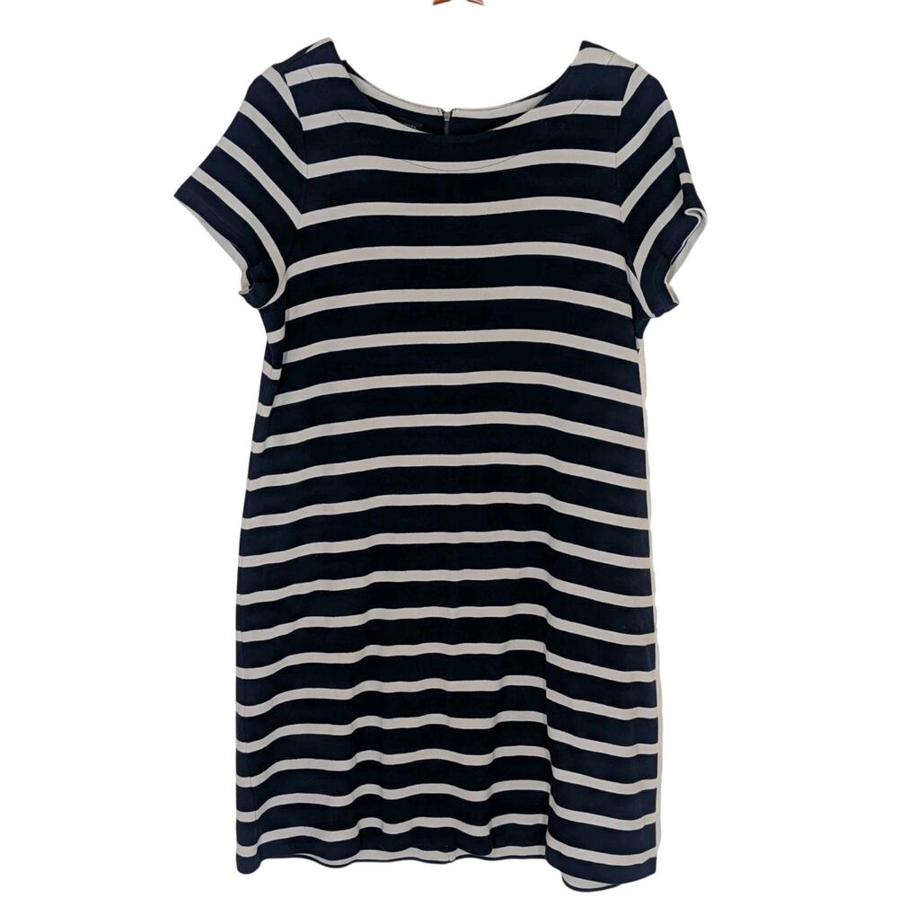 Talbots Striped Short Sleeve Dress Size XL 100% Cotton Navy Blue Tan Nautical